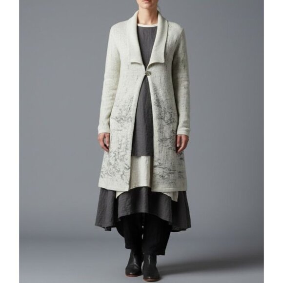 Coldwater Creek Wool Long Cardigan Beige & Gray Alpine Scenic Artsey - Picture 5 of 15